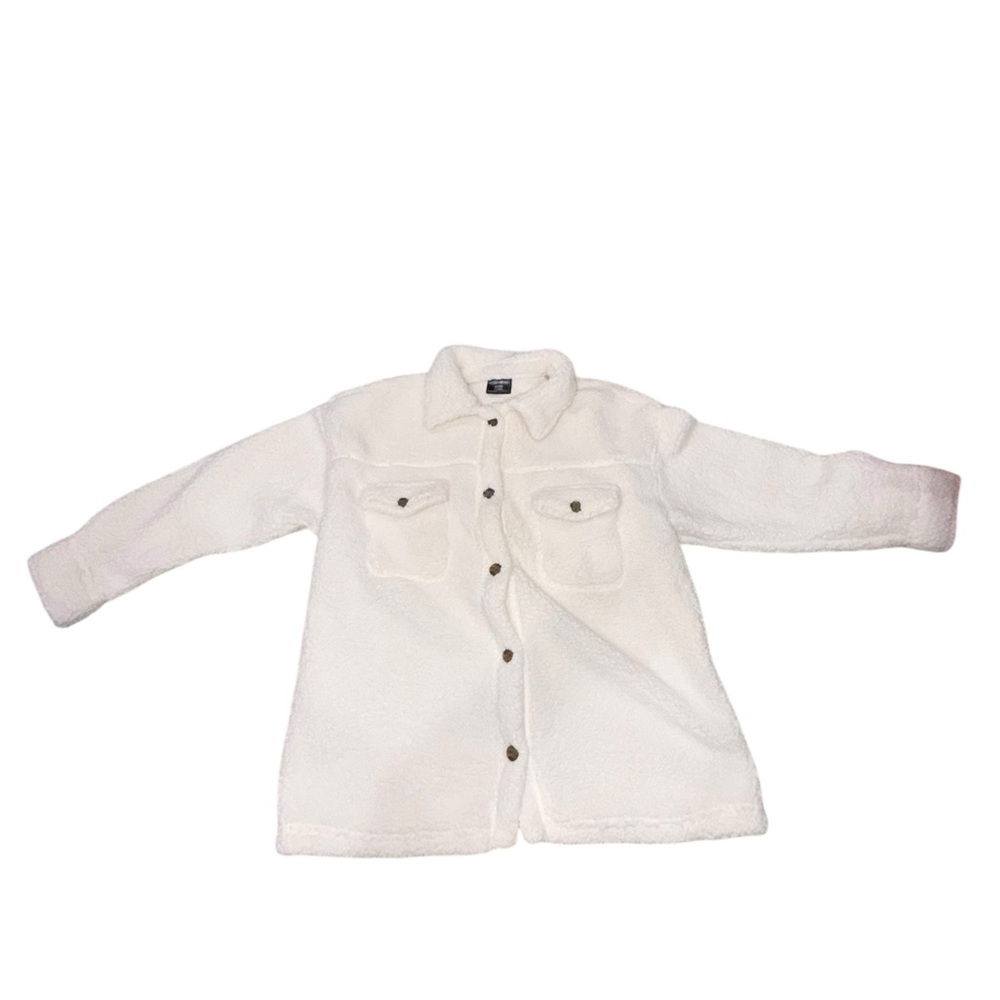 32 Degrees White Button-Up Cozy Fleece Sherpa Jacket Size M/L